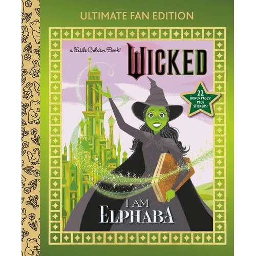 Book cover of 'Wicked' featuring a character in a witch costume with green hair and a castle in the background.