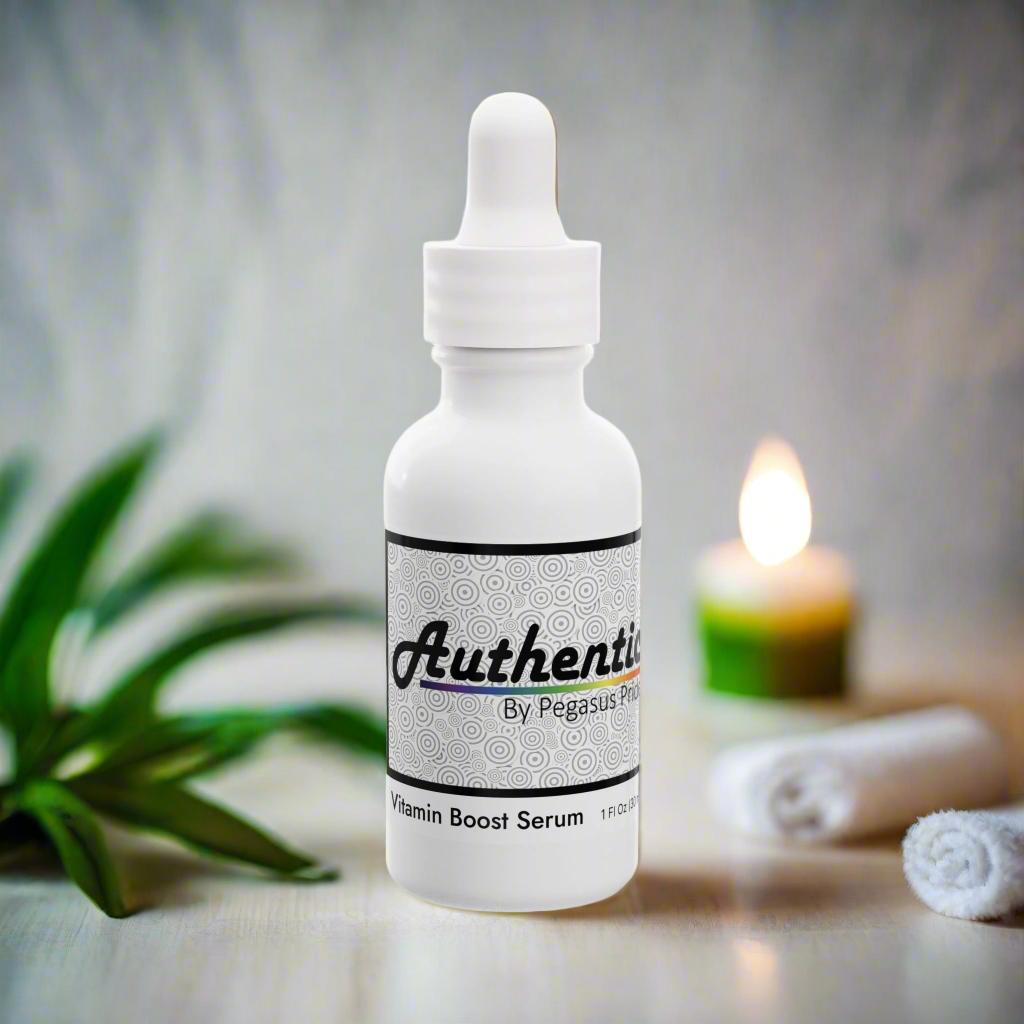 Authentic Vitamin Boost Serum 1oz in_a_spa_with_candles_towels_and_plants_in_background