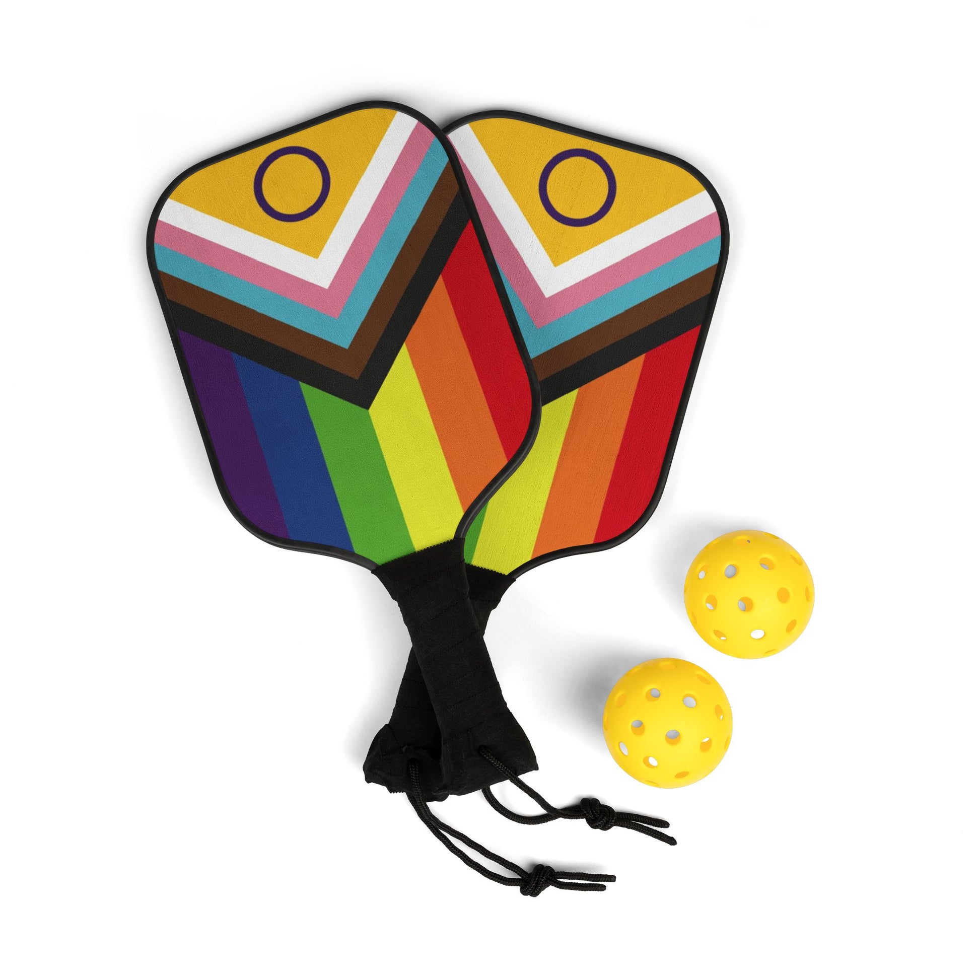 Intersex Inclusive Progress Pride Pickleball Paddle Set with Balls 7.5'' × 15.5'' Pride intersex-inclusive-progress-pride-pickleball-paddle-set-with-balls-front