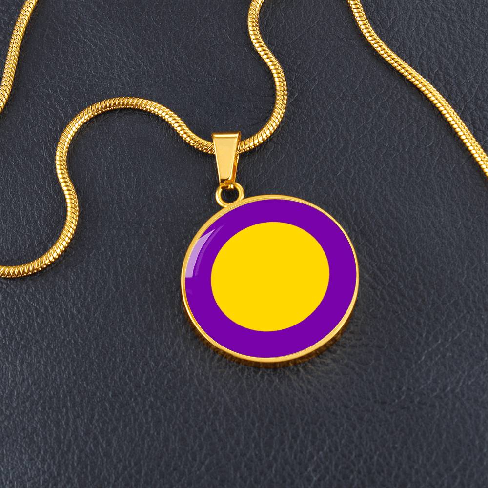 Intersex Pride Circle Pendant Necklace intersex_gold_front_on_table