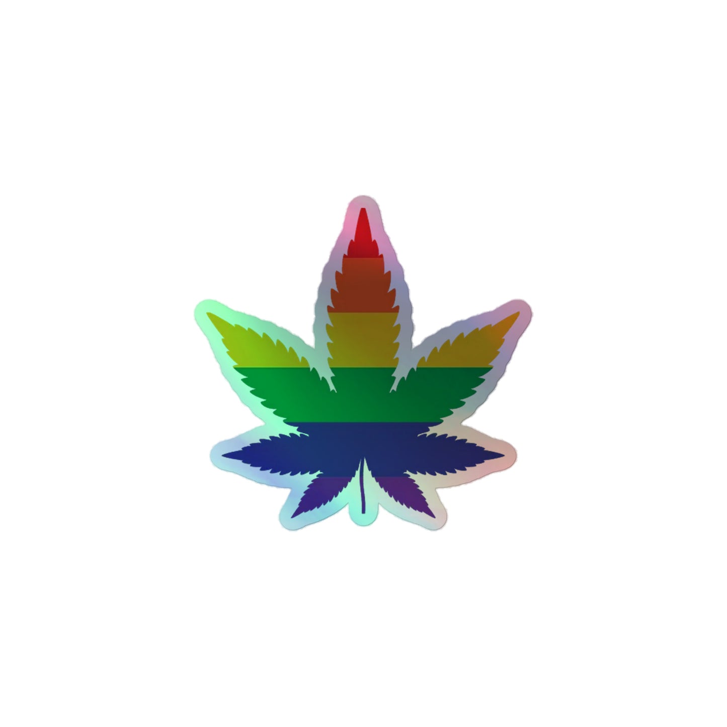 LGBTQ Pride Holographic Sticker - Weed 3″×3″ Pride kiss-cut-holographic-stickers-grey-3x3-front-64a33e3e11576