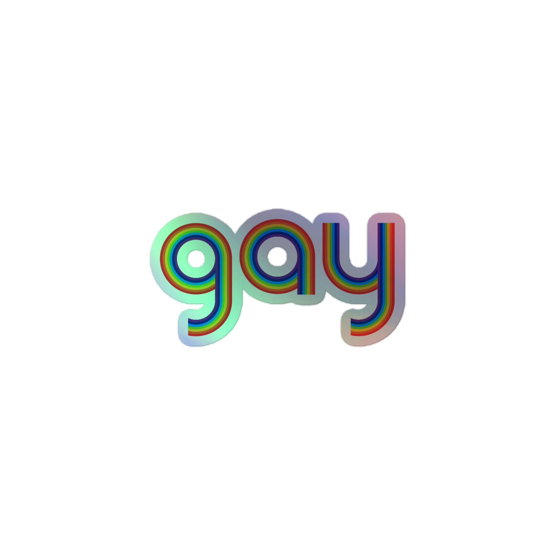 LGBTQ Pride Holographic Sticker - Gay 3″ Gay kiss-cut-holographic-stickers-grey-3x3-front-64a359660c5b7