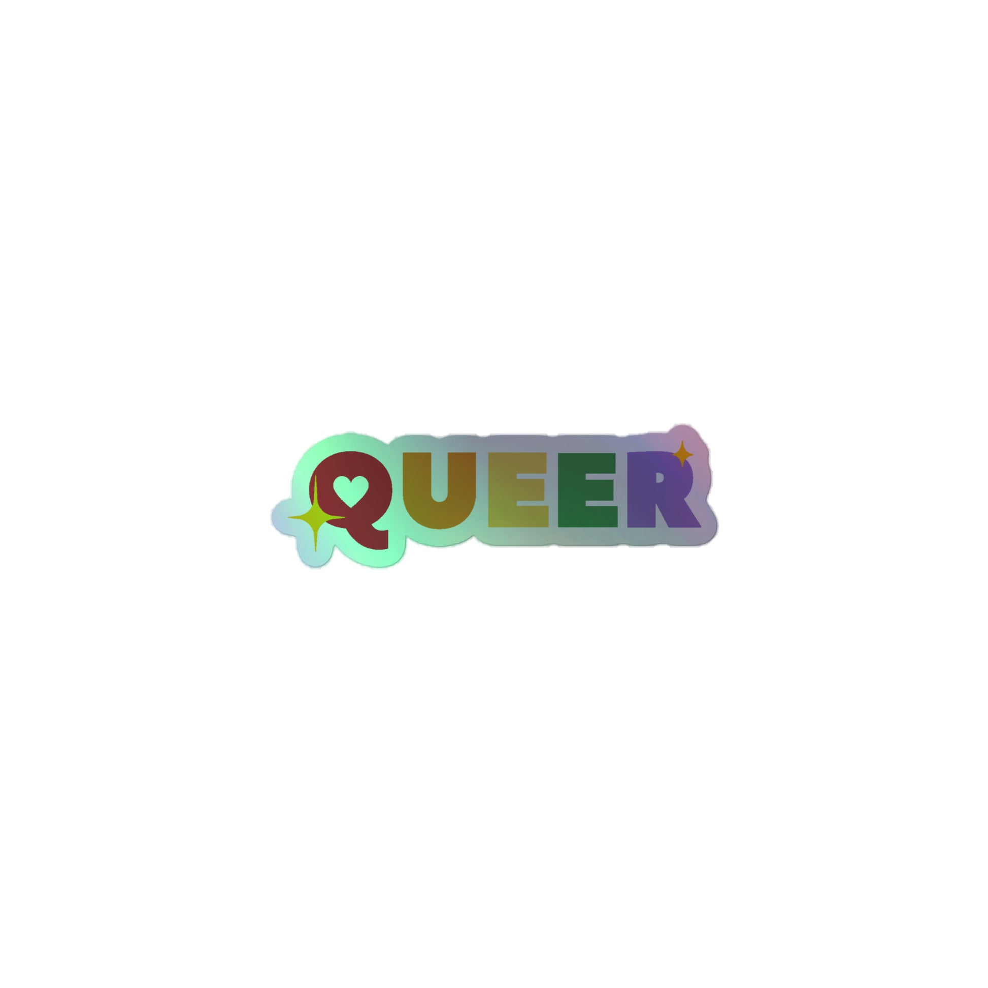 LGBTQ Pride Holographic Sticker - Queer 3″ Pride kiss-cut-holographic-stickers-grey-3x3-front-64a35acf82348