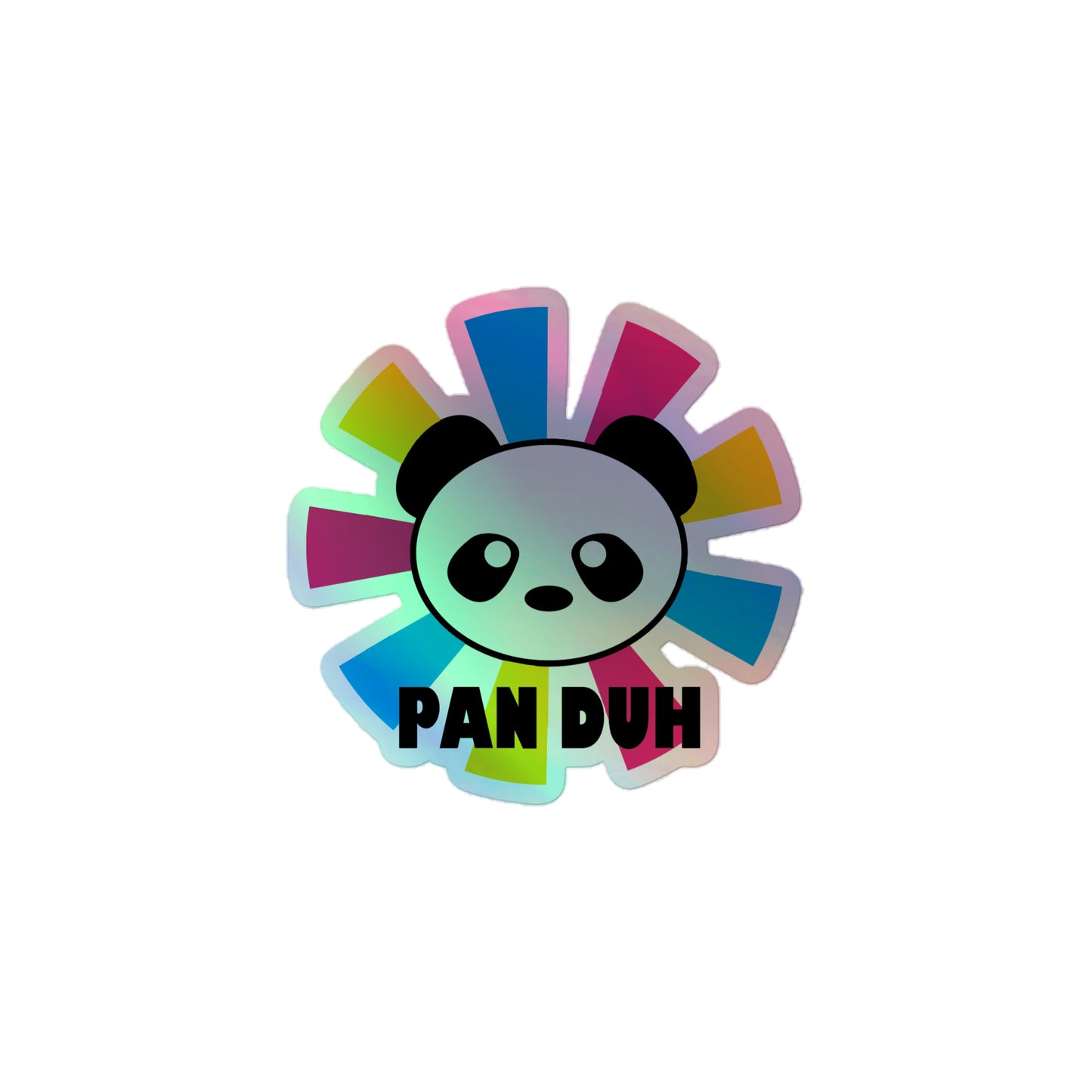 Pansexual Pan Pride Holographic Sticker - Pan Duh 3″×3″ Pansexual kiss-cut-holographic-stickers-grey-3x3-front-64a35e28cda47