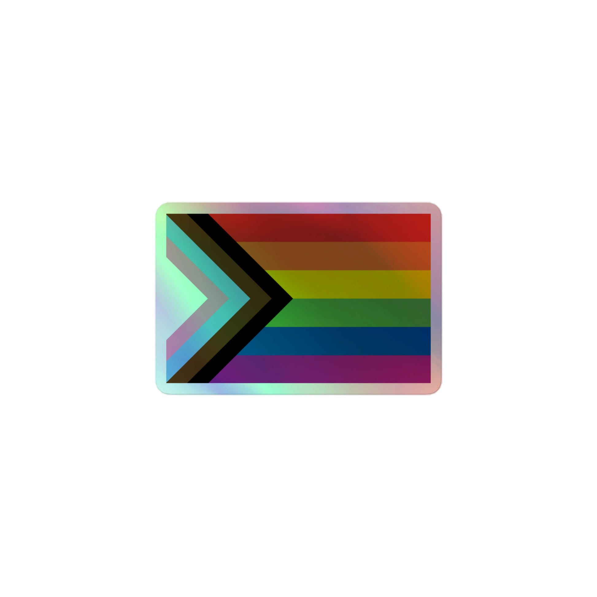 LGBTQ Pride Flag Holographic Sticker - Progress Pride Daniel Quasar 3″ Pride kiss-cut-holographic-stickers-grey-3x3-front-64a35ed1a3a9f