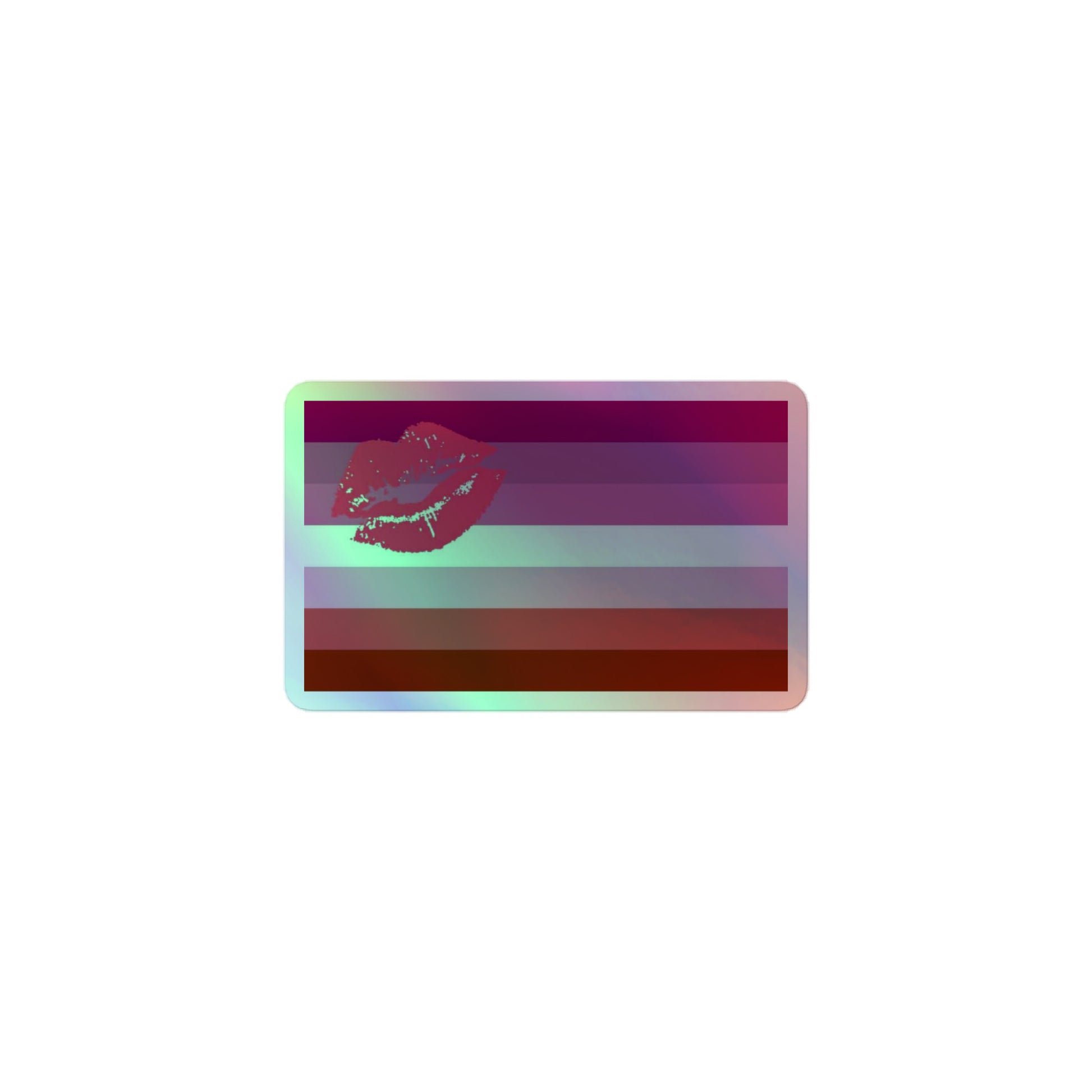 Lesbian Pride Flag Holographic Sticker - Lipstick Lesbian 3″ Lesbian kiss-cut-holographic-stickers-grey-3x3-front-64a36a1940310