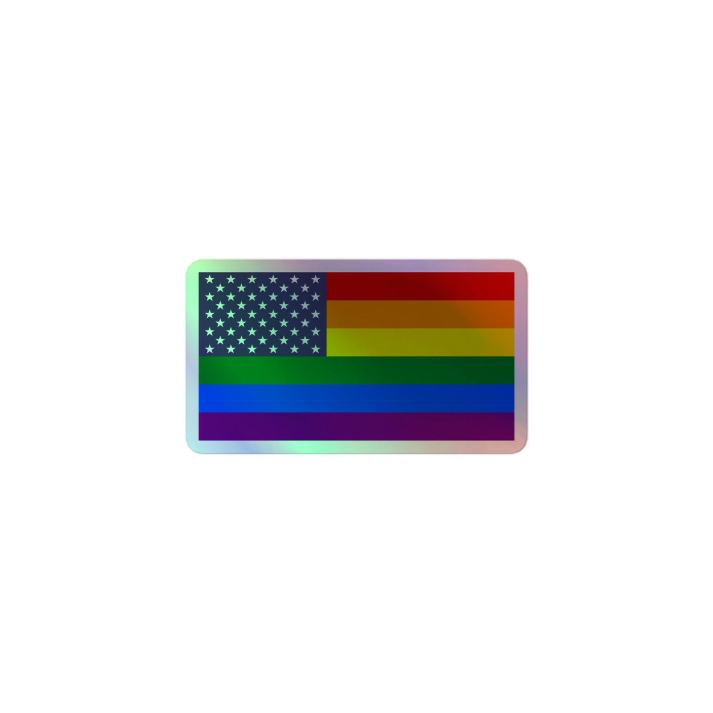 LGBTQ Pride Flag Holographic Sticker - USA American Flag 3″ Pride kiss-cut-holographic-stickers-grey-3x3-front-64a36b3fd70c5