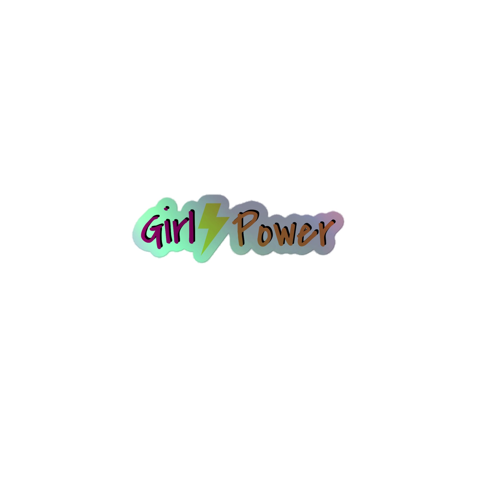 Lesbian Pride Holographic Stickers - Girl Power 3″ Lesbian kiss-cut-holographic-stickers-grey-3x3-front-64cfebbb57c5f