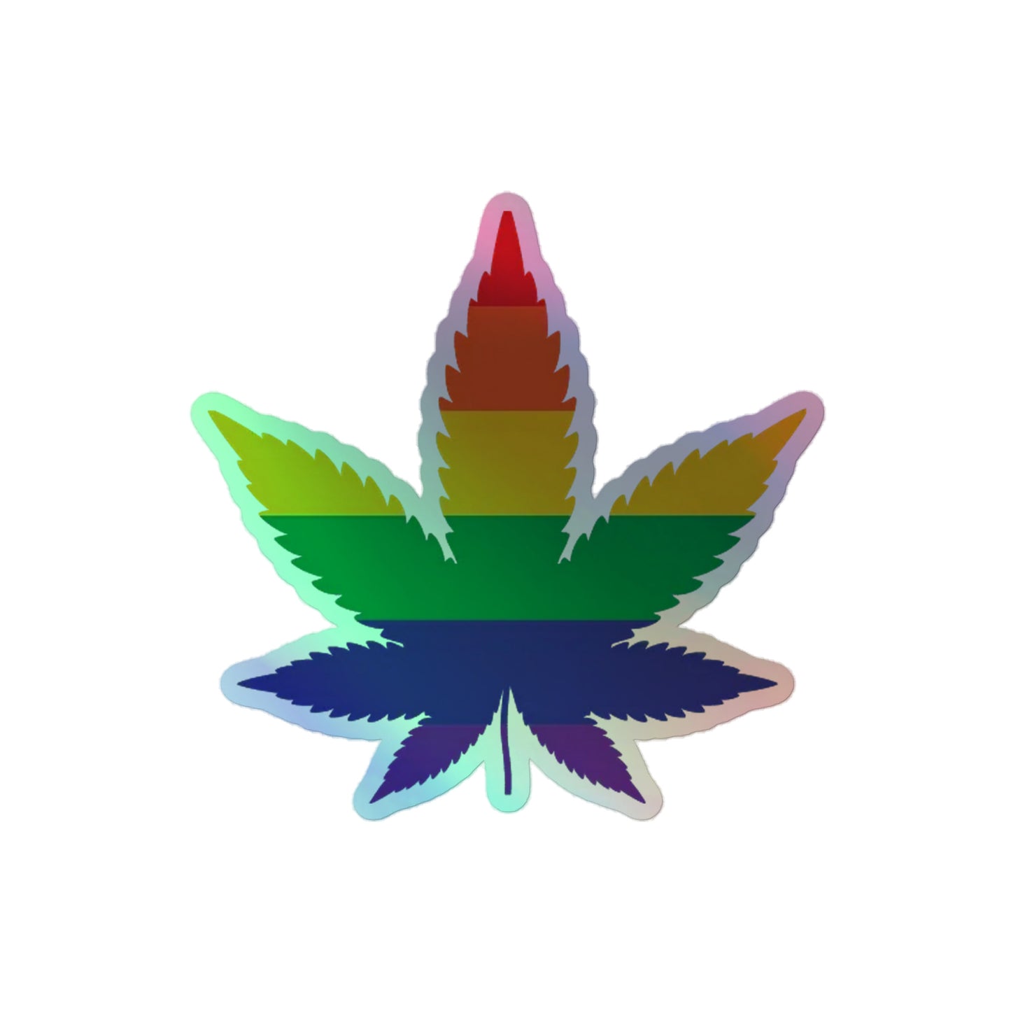 LGBTQ Pride Holographic Sticker - Weed 4″×4″ Pride kiss-cut-holographic-stickers-grey-4x4-front-64a33e3e1161d