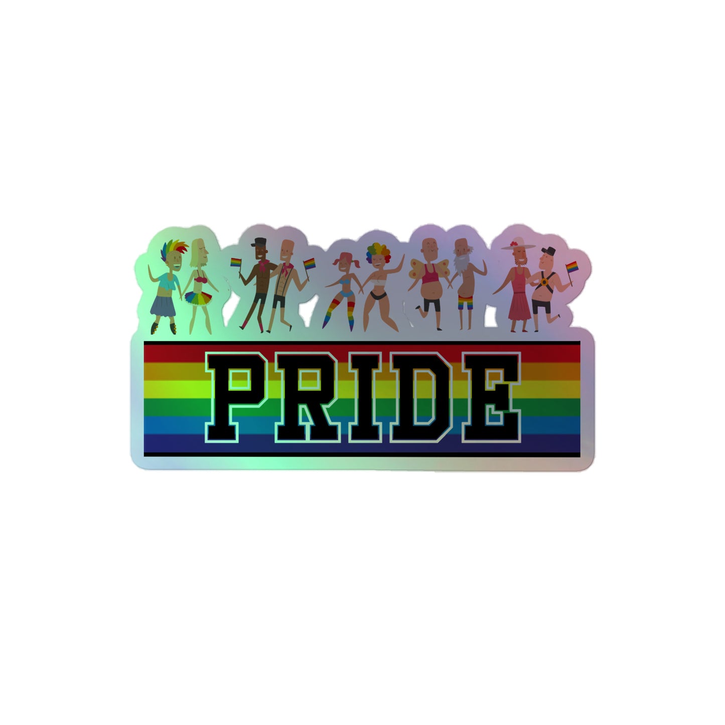 LGBTQ Pride Holographic Sticker - Pride Parade 4″ Pride kiss-cut-holographic-stickers-grey-4x4-front-64a34493137d2