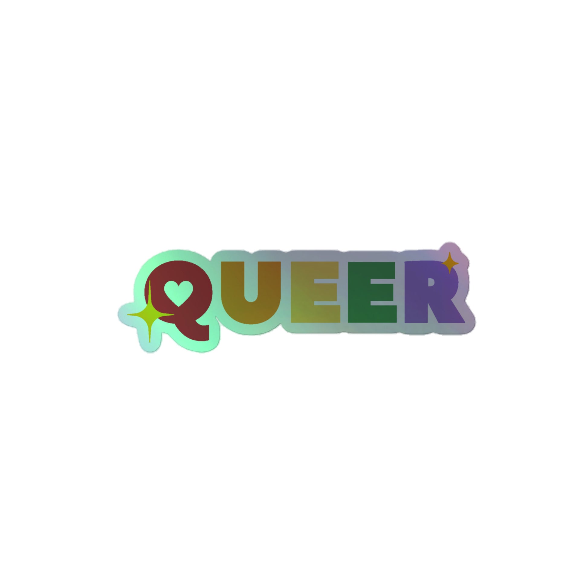 LGBTQ Pride Holographic Sticker - Queer 4″ Pride kiss-cut-holographic-stickers-grey-4x4-front-64a35acf82e69