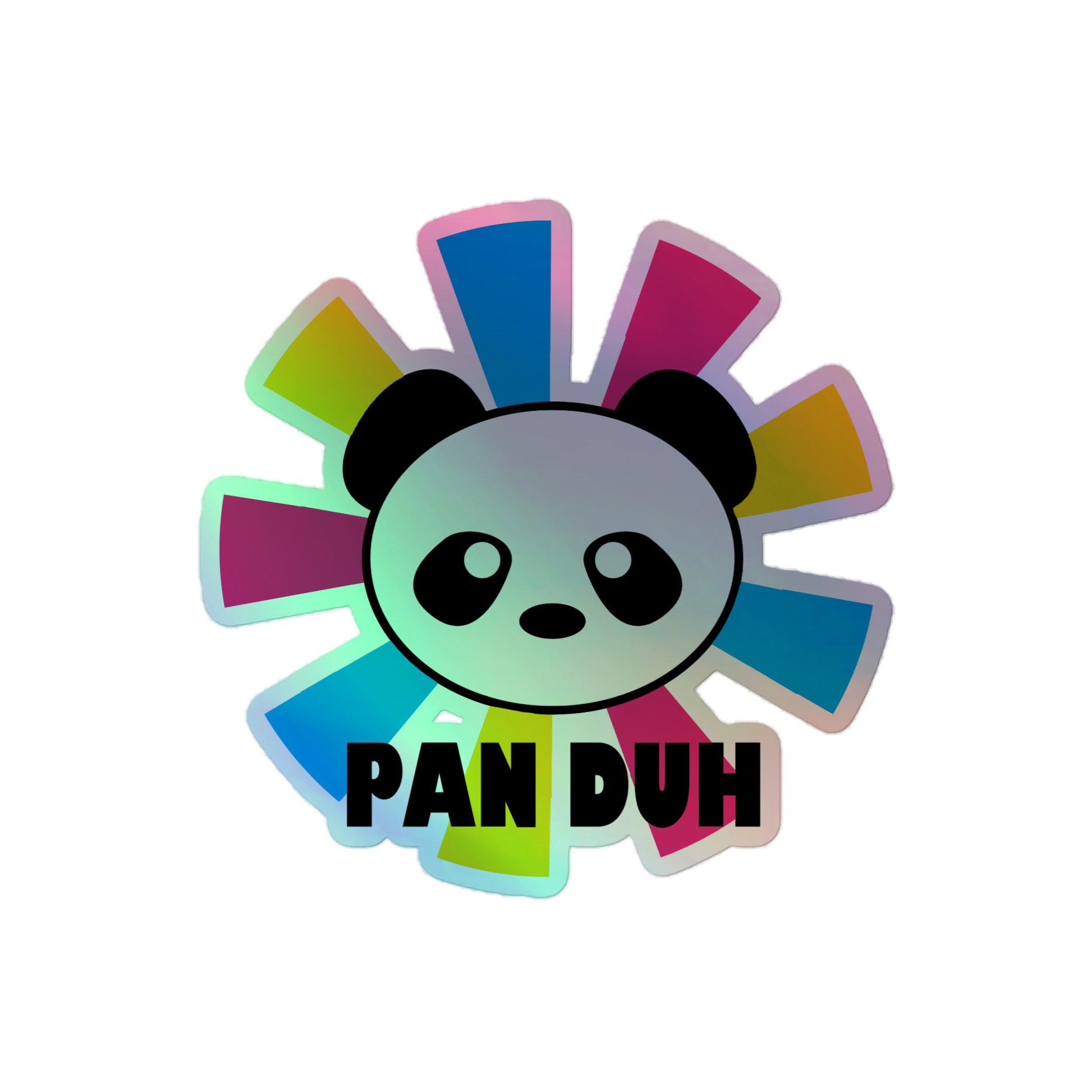 Pansexual Pan Pride Holographic Sticker - Pan Duh 4″×4″ Pansexual kiss-cut-holographic-stickers-grey-4x4-front-64a35e28cdabd