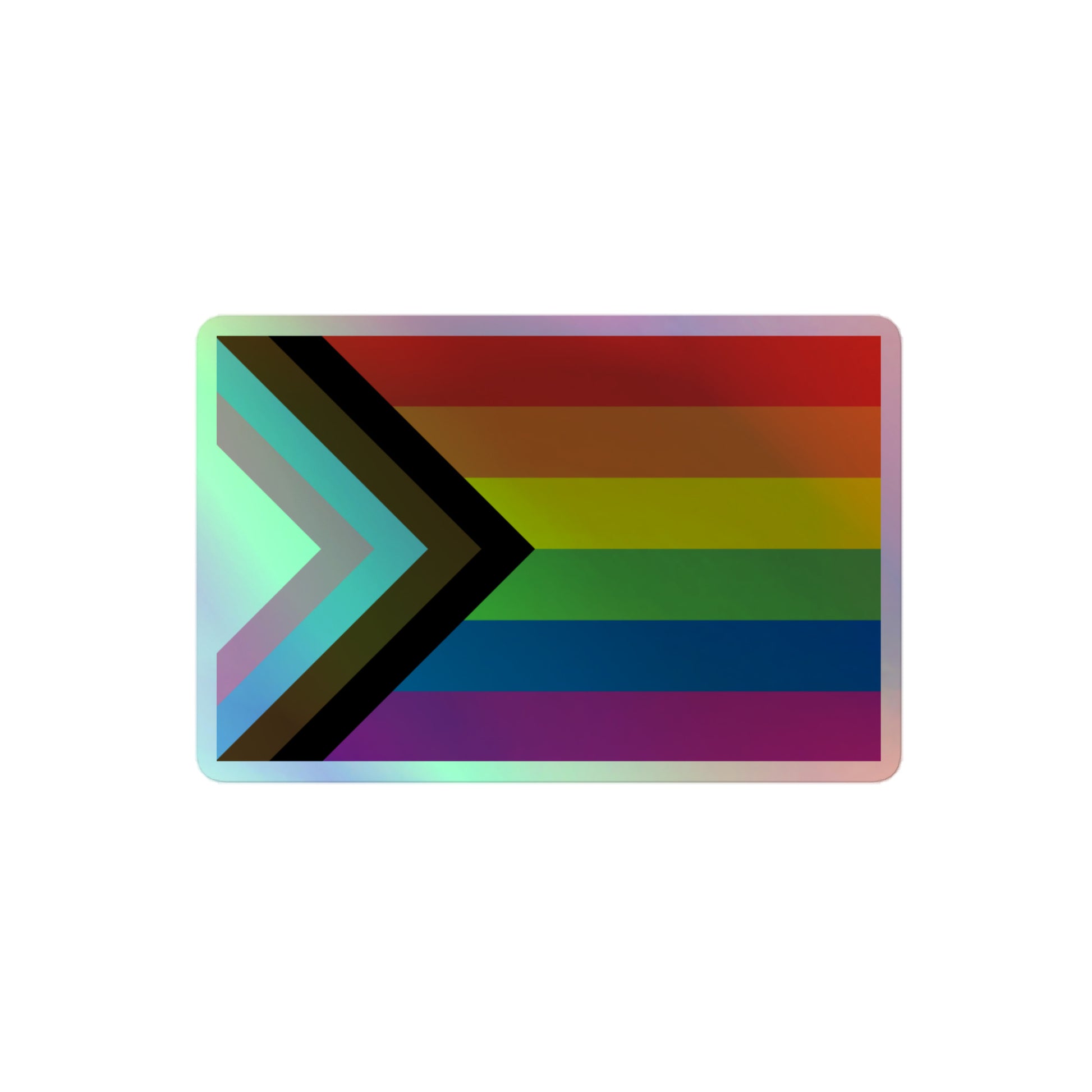 LGBTQ Pride Flag Holographic Sticker - Progress Pride Daniel Quasar 4″ Pride kiss-cut-holographic-stickers-grey-4x4-front-64a35ed1a3b17