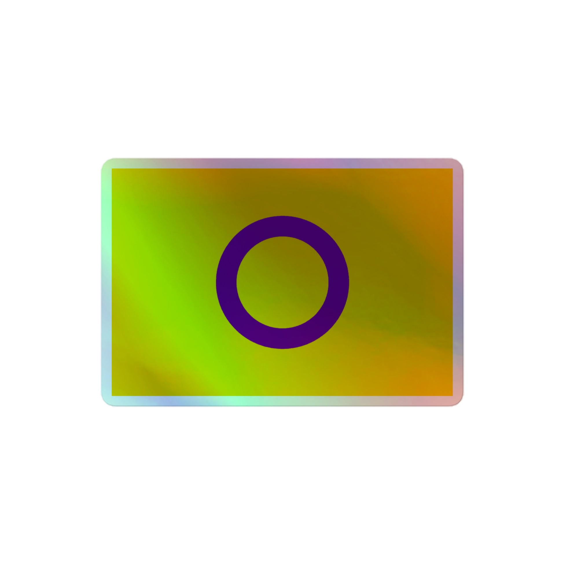 Intersex Pride Flag Holographic Sticker 4″ Intersex kiss-cut-holographic-stickers-grey-4x4-front-64a3641e3d774