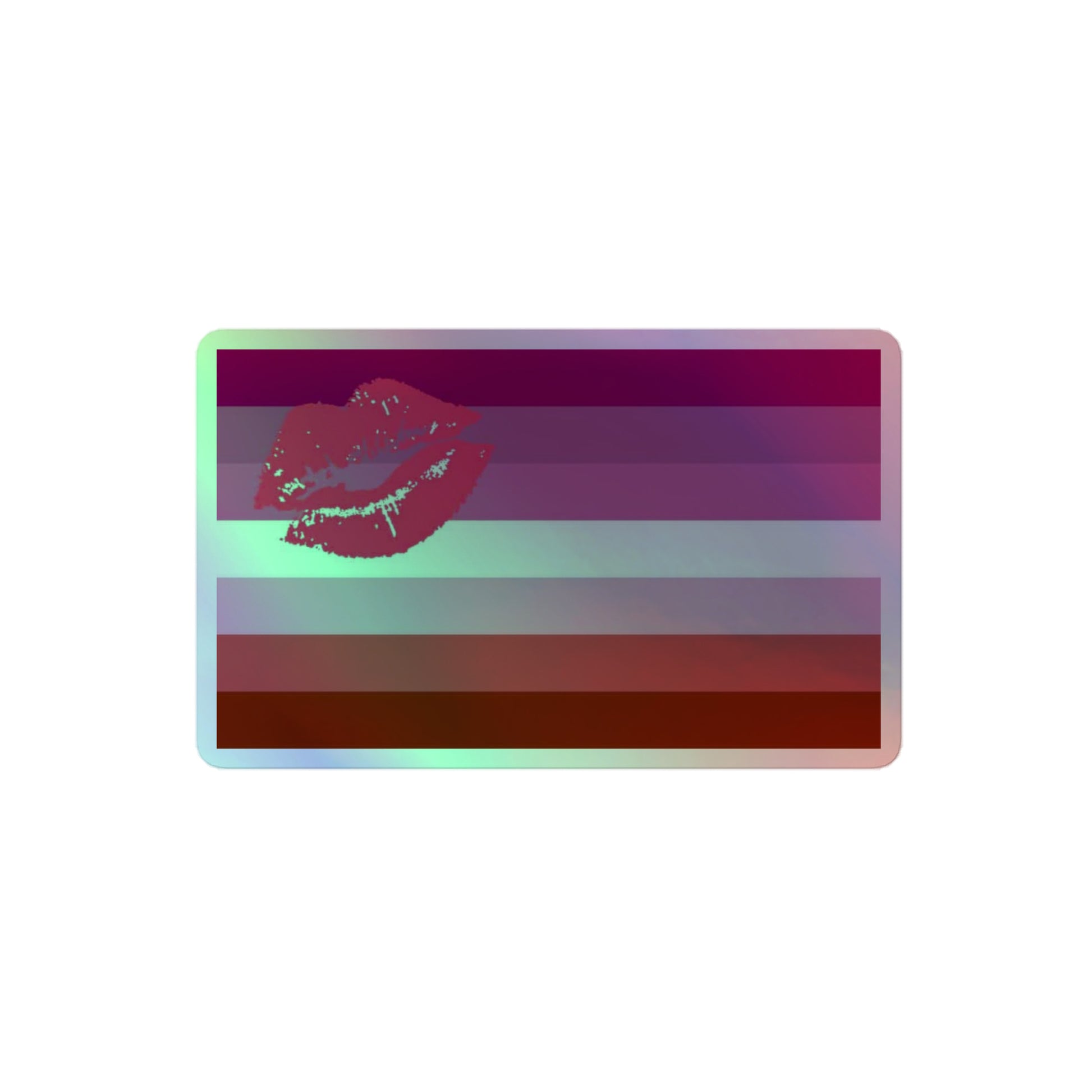 Lesbian Pride Flag Holographic Sticker - Lipstick Lesbian 4″ Lesbian kiss-cut-holographic-stickers-grey-4x4-front-64a36a1940399