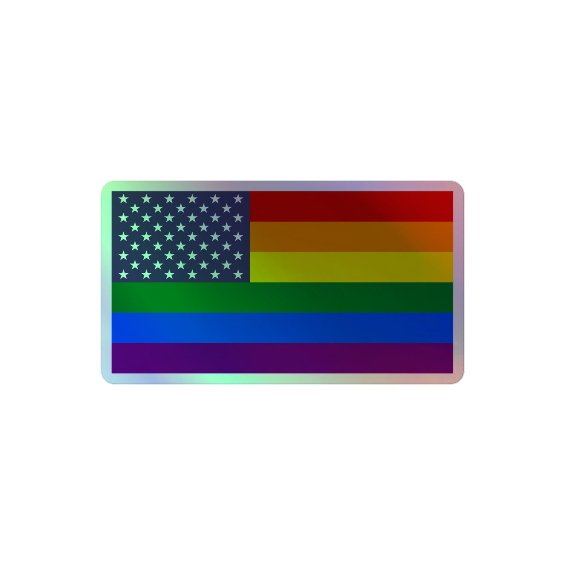 LGBTQ Pride Flag Holographic Sticker - USA American Flag 4″ Pride kiss-cut-holographic-stickers-grey-4x4-front-64a36b3fd7161