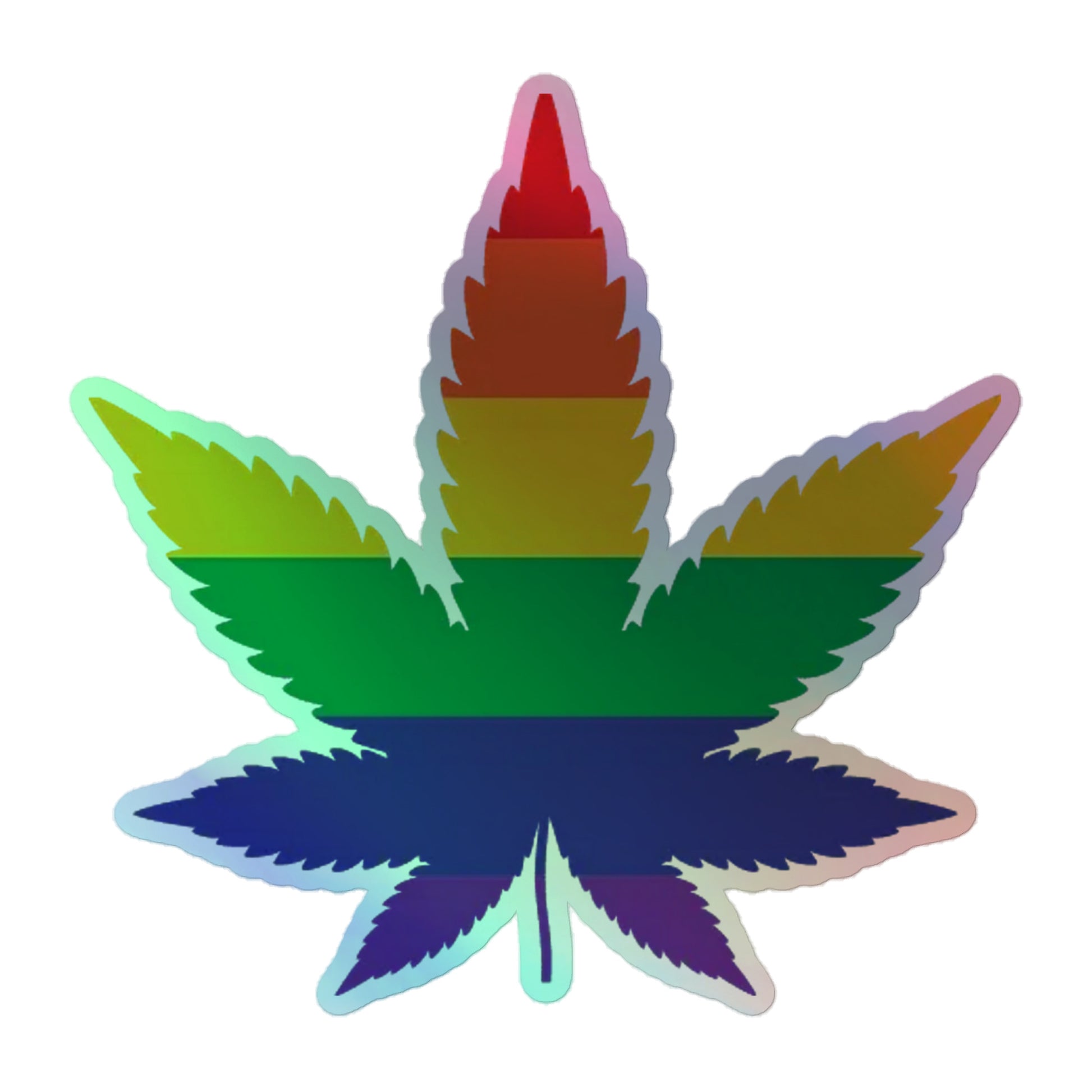 LGBTQ Pride Holographic Sticker - Weed 5.5″×5.5″ Pride kiss-cut-holographic-stickers-grey-5.5x5.5-front-64a33e3e103f5