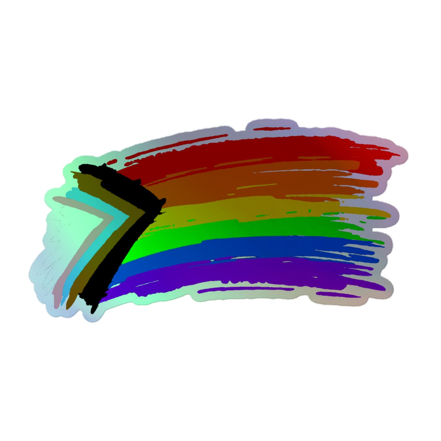 LGBTQ Pride Flag Holographic Sticker - Progress Pride 5.5″ Pride kiss-cut-holographic-stickers-grey-5.5x5.5-front-64a33fc3a4178