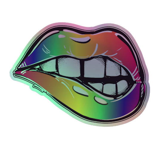 LGBTQ Pride Holographic Sticker - Rainbow Lips 5.5″ Pride kiss-cut-holographic-stickers-grey-5.5x5.5-front-64a3433fe9398