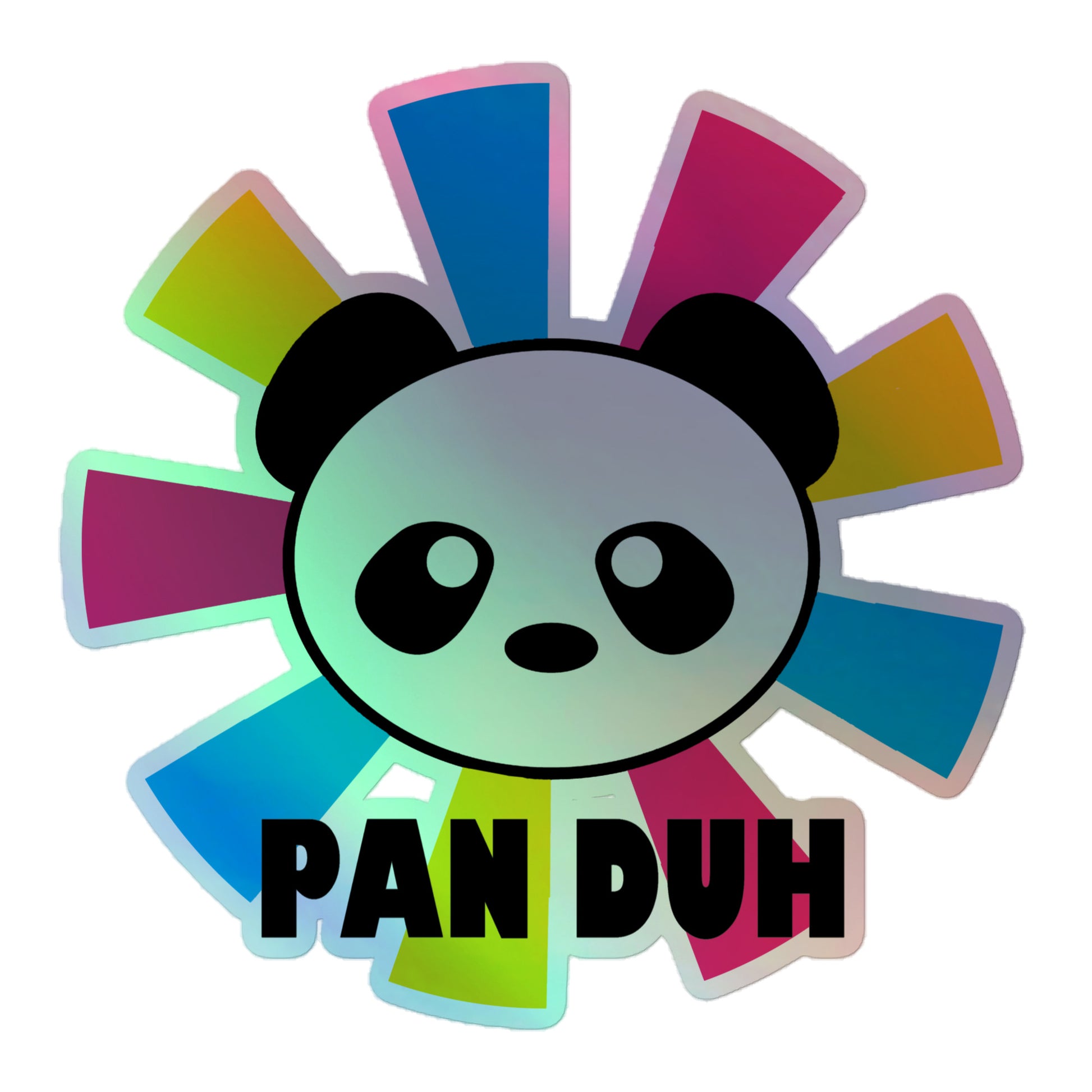 Pansexual Pan Pride Holographic Sticker - Pan Duh 5.5″×5.5″ Pansexual kiss-cut-holographic-stickers-grey-5.5x5.5-front-64a35e28ccea2