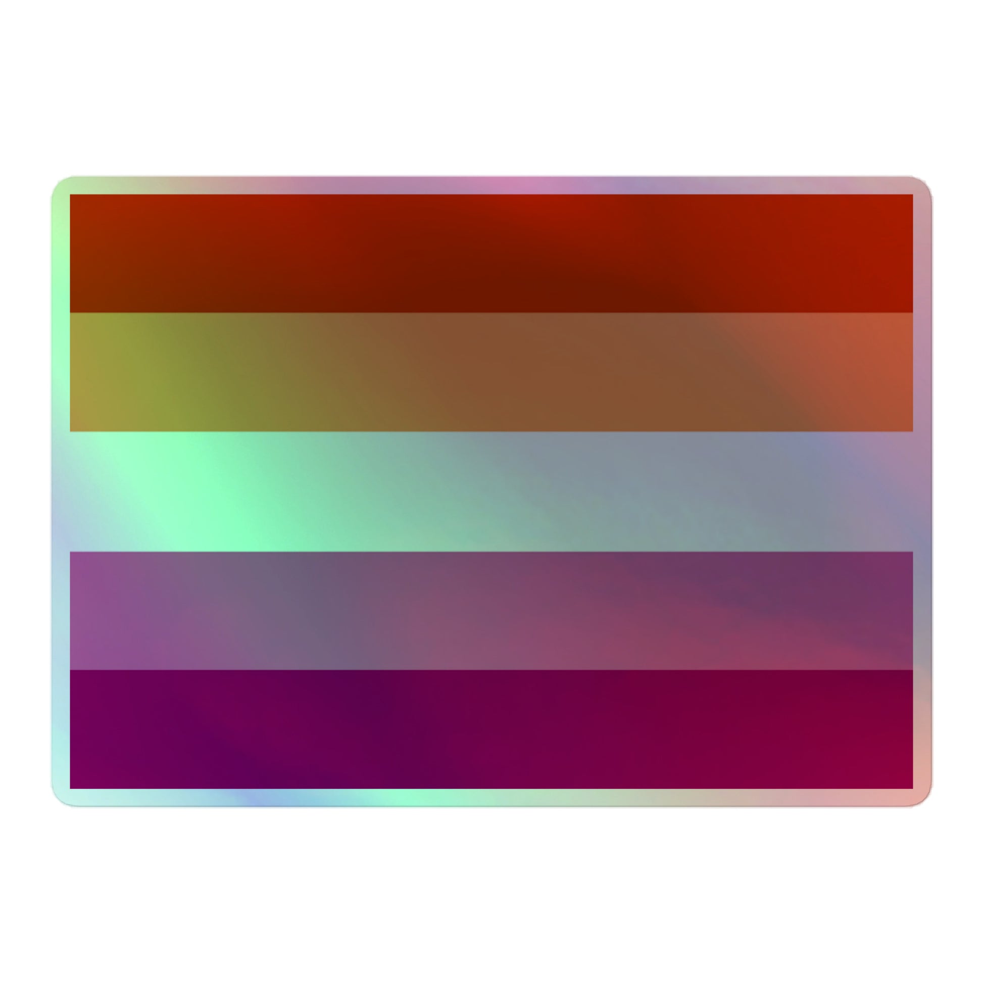 Lesbian Pride Flag Holographic Sticker 5.5″ Lesbian kiss-cut-holographic-stickers-grey-5.5x5.5-front-64a361003411b