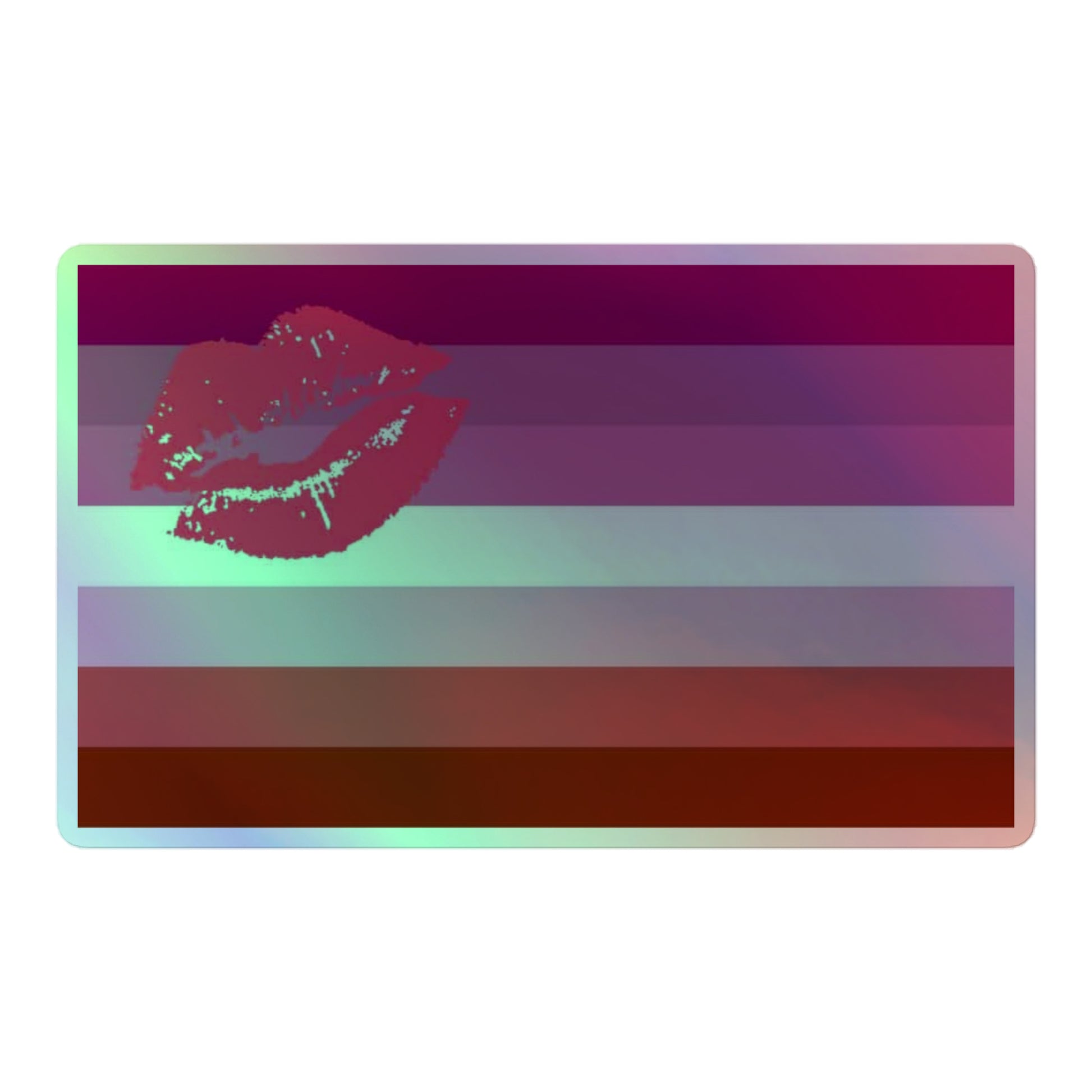 Lesbian Pride Flag Holographic Sticker - Lipstick Lesbian 5.5″ Lesbian kiss-cut-holographic-stickers-grey-5.5x5.5-front-64a36a193f5f8