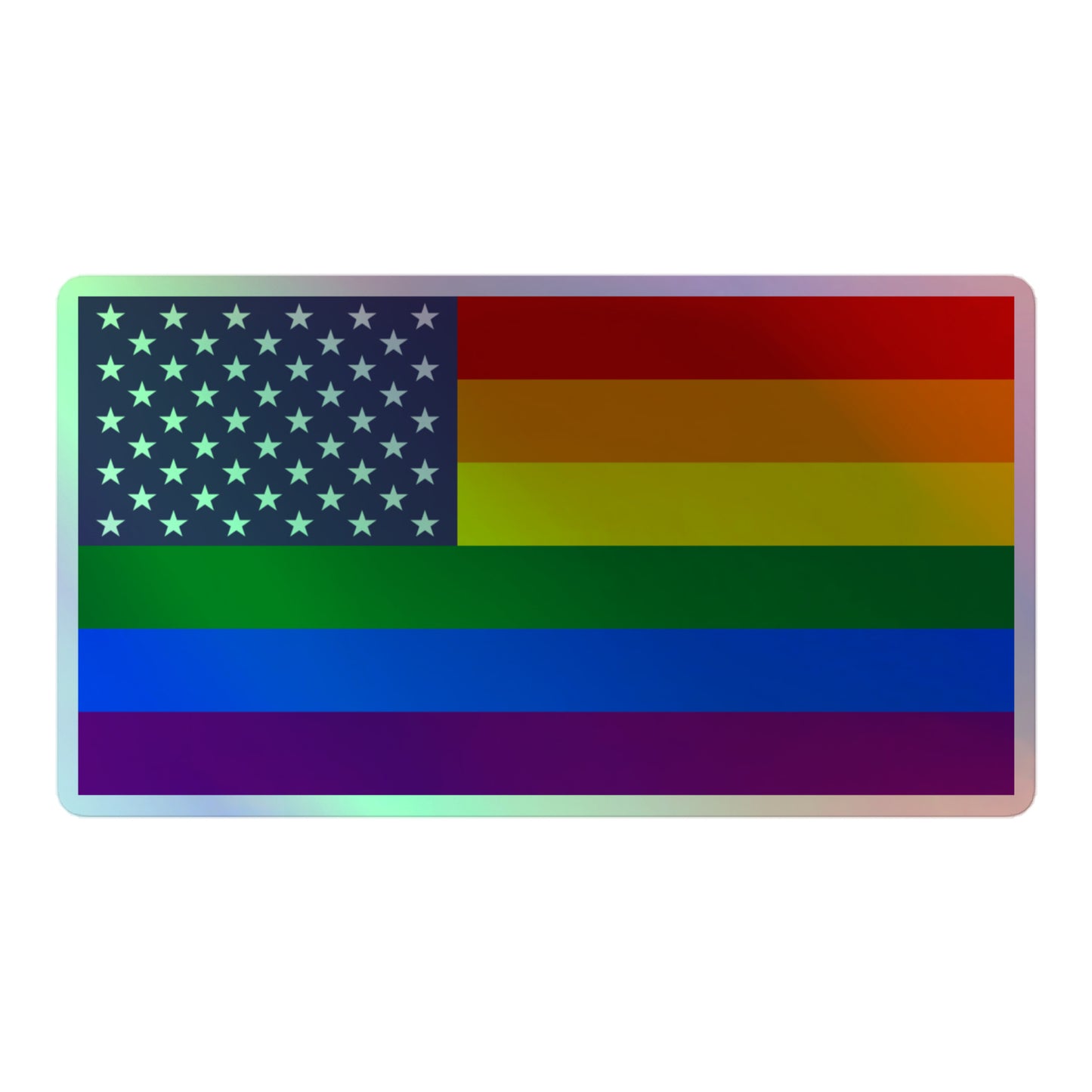 LGBTQ Pride Flag Holographic Sticker - USA American Flag 5.5″ Pride kiss-cut-holographic-stickers-grey-5.5x5.5-front-64a36b3fd484c