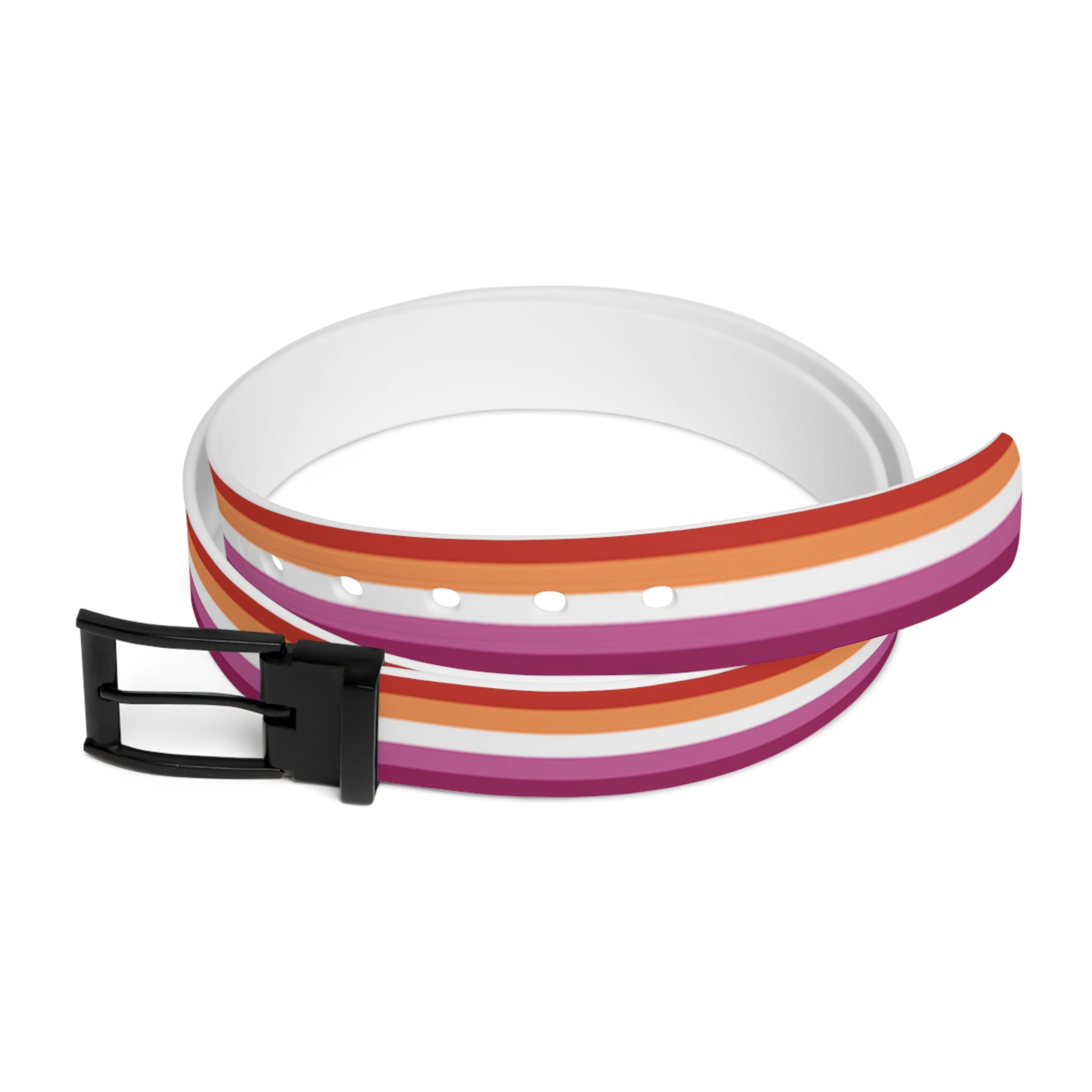 lesbian pride striped belt with a black buckle on a white background