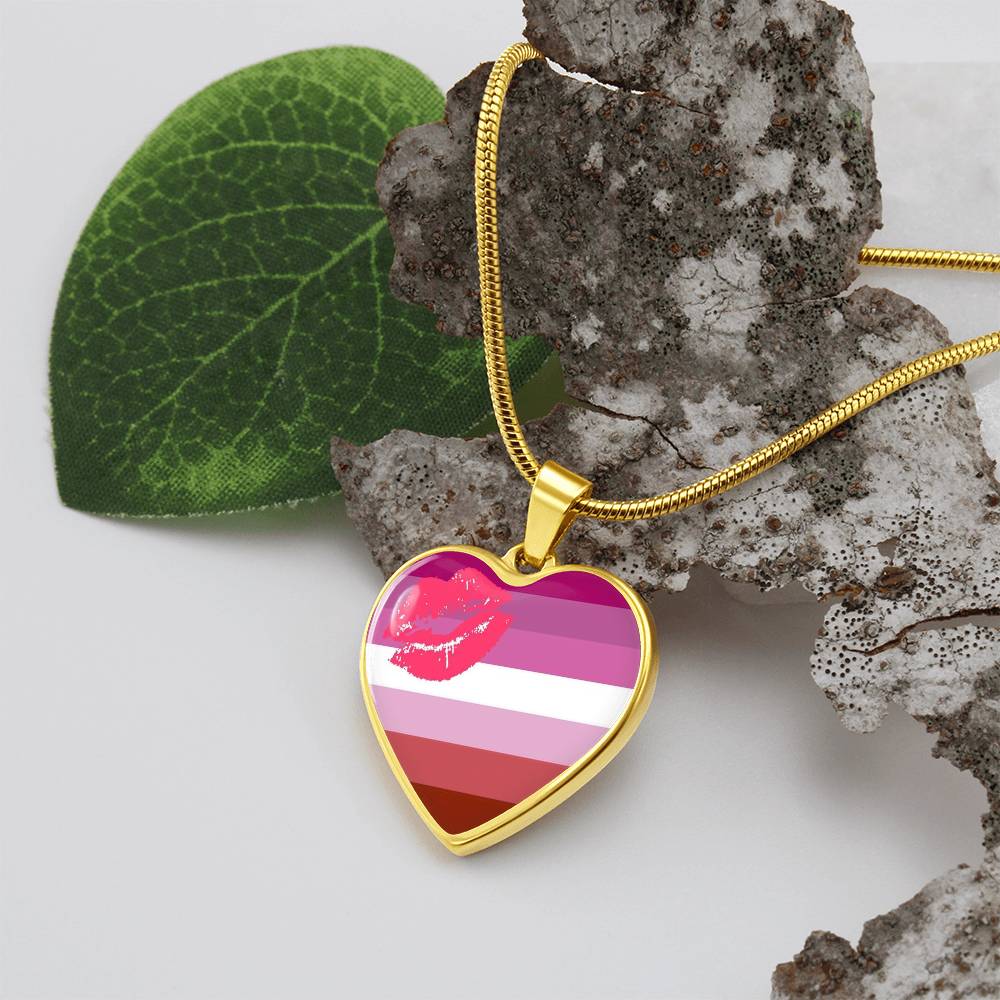 Lesbian Pride Heart Pendant Necklace lesbian_gold_display_heart