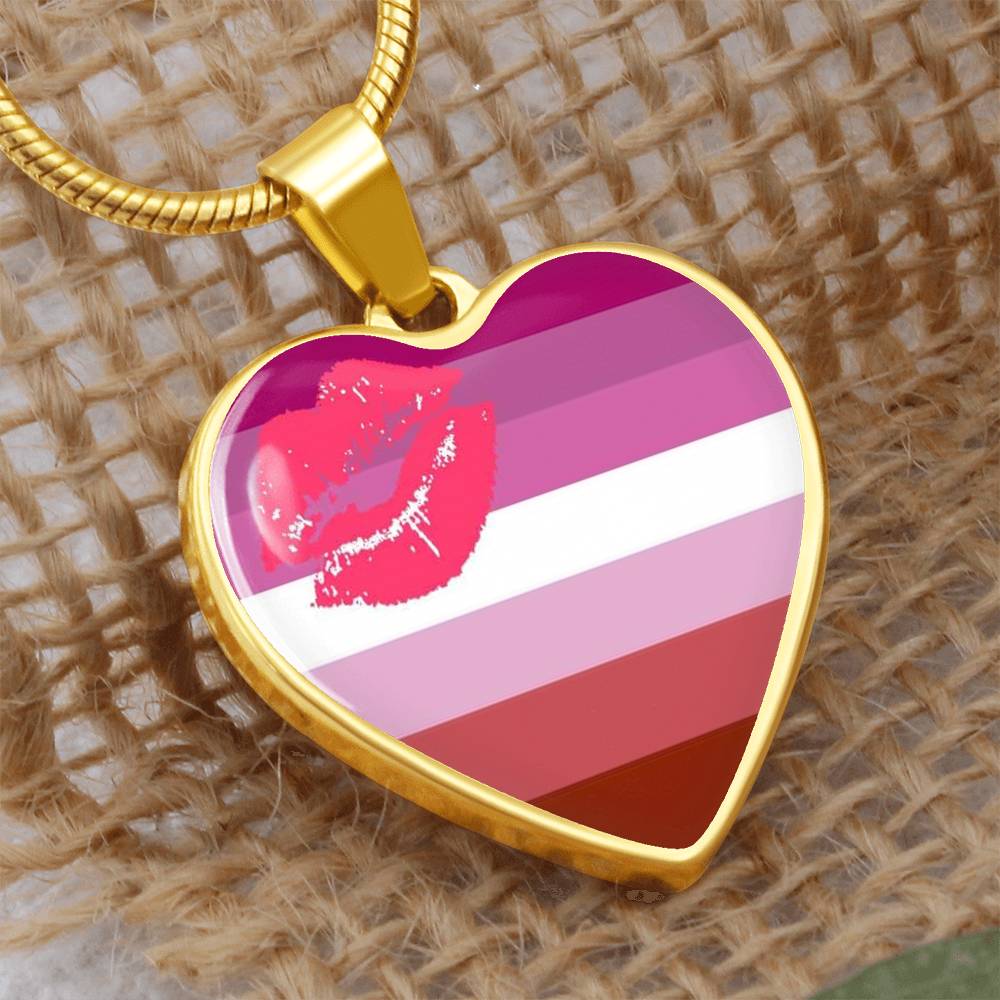 Lesbian Pride Heart Pendant Necklace lesbian_gold_front_heart_display