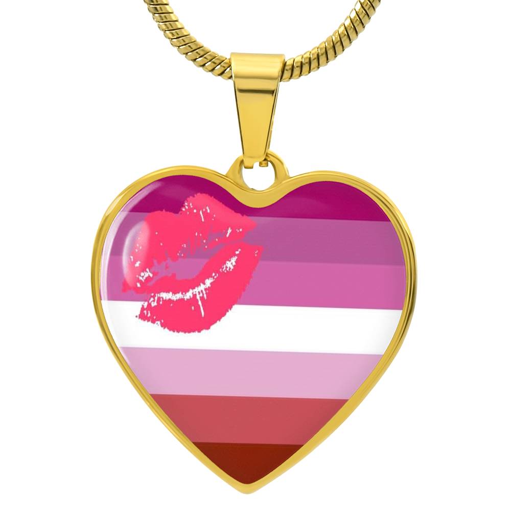 Lesbian Pride Heart Pendant Necklace Gold Lesbian lesbian_gold_heart_front