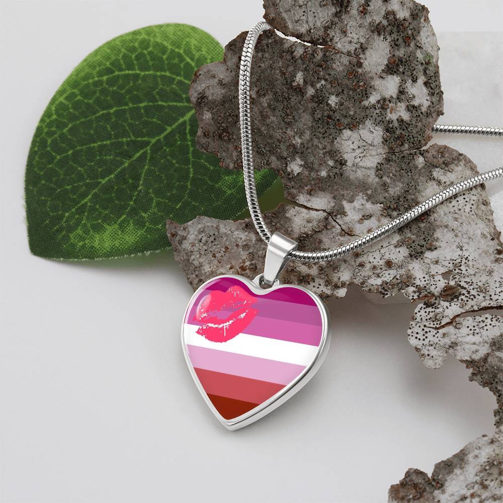 Lesbian Pride Heart Pendant Necklace lesbian_silver_front_heart_display