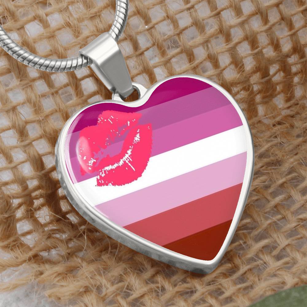 Lesbian Pride Heart Pendant Necklace lesbian_silver_heart_front_display