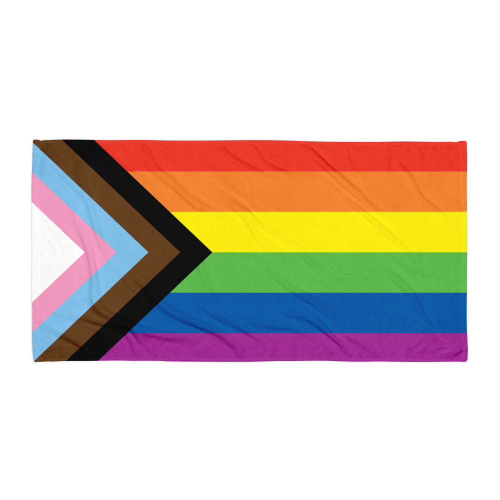 LGBTQ Daniel Quasar Progress Pride Flag Beach Blanket Towel 30x60 Multi Pride lgbtq-daniel-quasar-pride-flag-beach-blanket-towel-flat