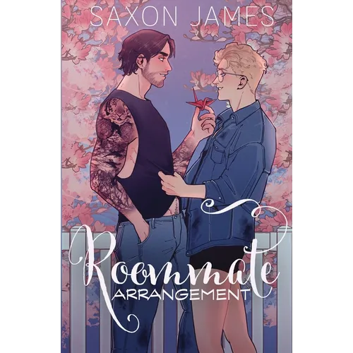 Book cover of 'Roommate Arrangement' by Saxon James featuring two people against a floral background.