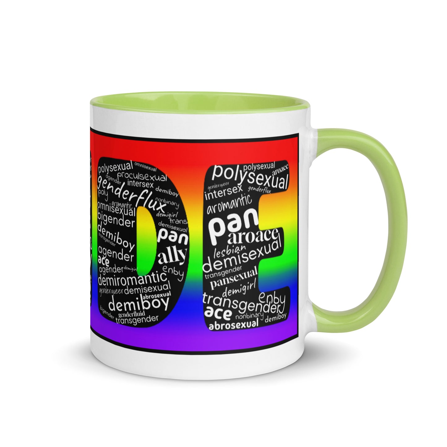 LGBTQ Inclusive Pride Coffee Tea Mug with Color Inside Green 11 oz Pride lgbtq-inclusive-pride-coffee-tea-mug-with-color-inside-green-11-oz-right