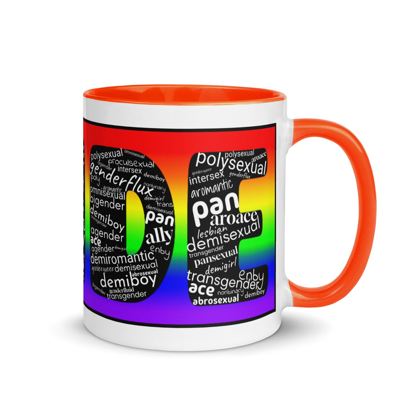 LGBTQ Inclusive Pride Coffee Tea Mug with Color Inside Orange 11 oz Pride lgbtq-inclusive-pride-coffee-tea-mug-with-color-inside-orange-11-oz-right