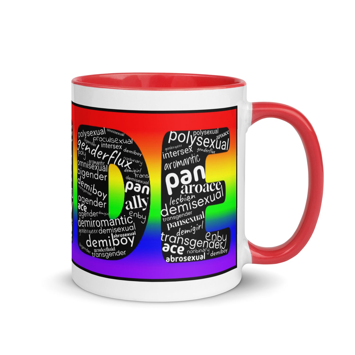 LGBTQ Inclusive Pride Coffee Tea Mug with Color Inside Red 11 oz Pride lgbtq-inclusive-pride-coffee-tea-mug-with-color-inside-red-11-oz-right