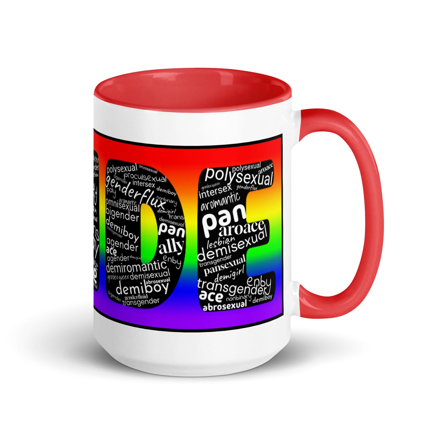 LGBTQ Inclusive Pride Coffee Tea Mug with Color Inside Red 15 oz Pride lgbtq-inclusive-pride-coffee-tea-mug-with-color-inside-red-15-oz-right