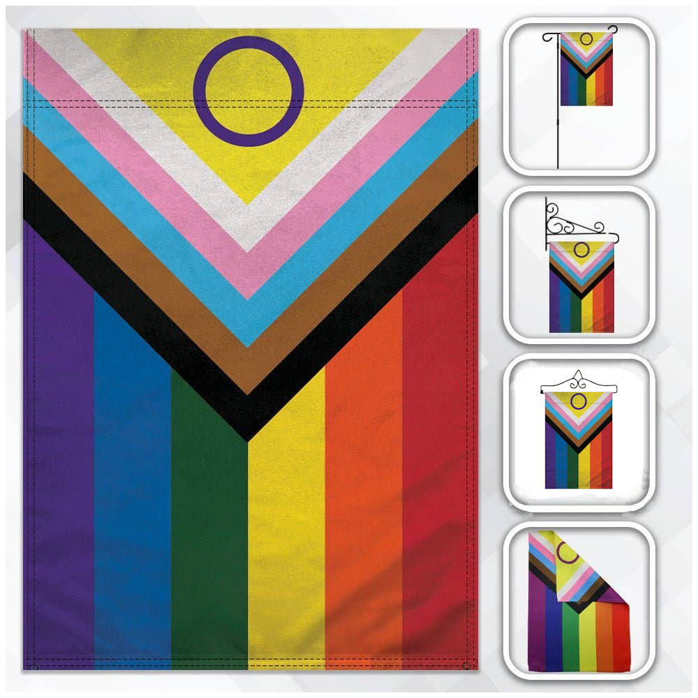 LGBTQ Inclusive Progress Pride Garden Flag 12x18in lgbtq-inclusive-progress-pride-garden-flag-12x18in-details