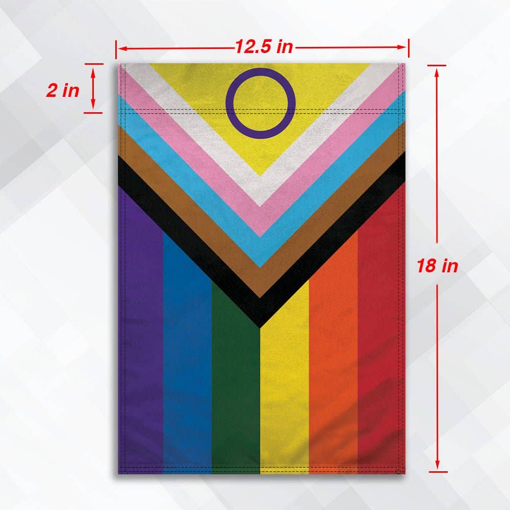 LGBTQ Inclusive Progress Pride Garden Flag 12x18in lgbtq-inclusive-progress-pride-garden-flag-12x18in-sizing