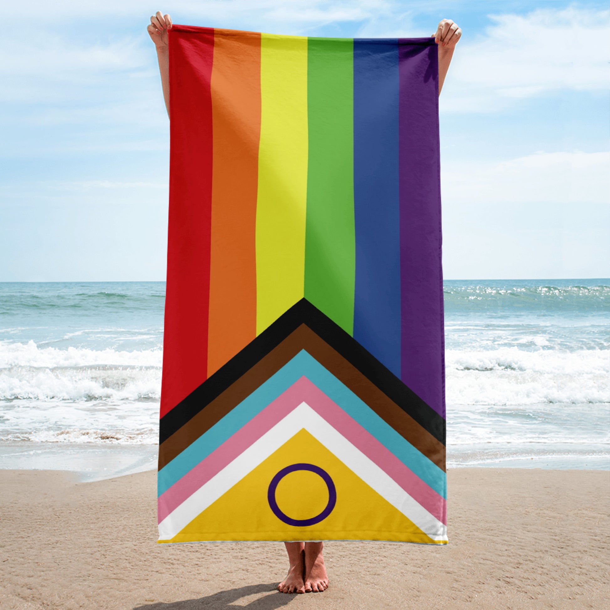 LGBTQ Intersex Inclusive Progress Pride Flag Beach Blanket Towel lgbtq-intersex-inclusive-progress-pride-flag-beach-blanket-towel-beach