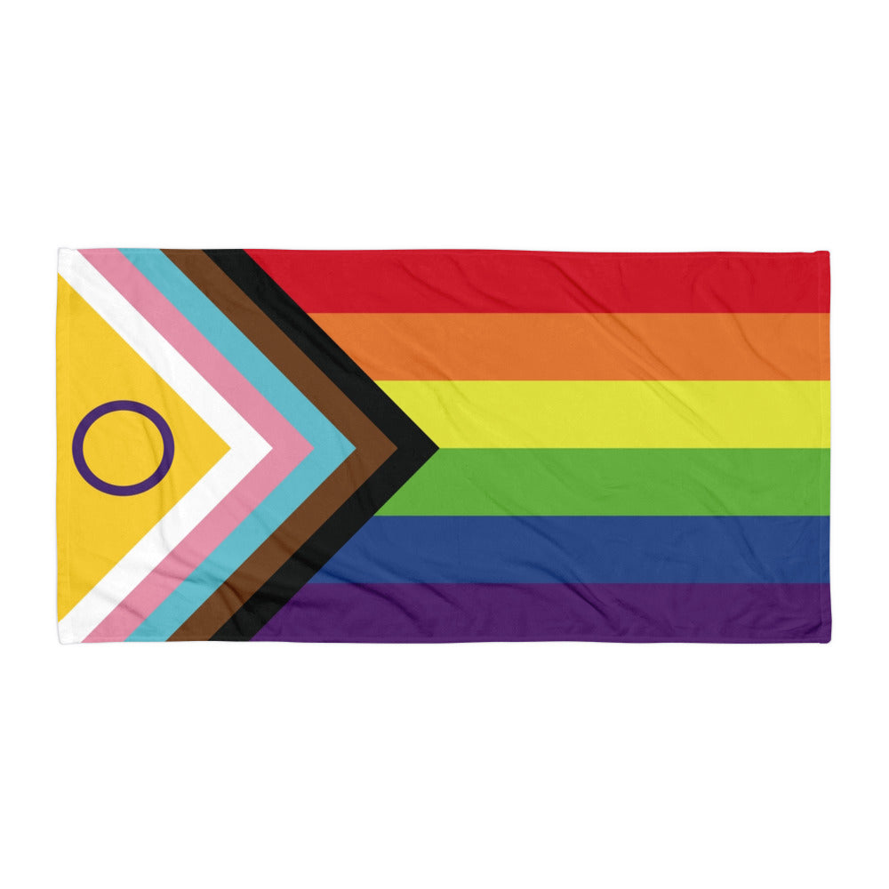 LGBTQ Intersex Inclusive Progress Pride Flag Beach Blanket Towel 30x60 Multi Pride lgbtq-intersex-inclusive-progress-pride-flag-beach-blanket-towel-flat