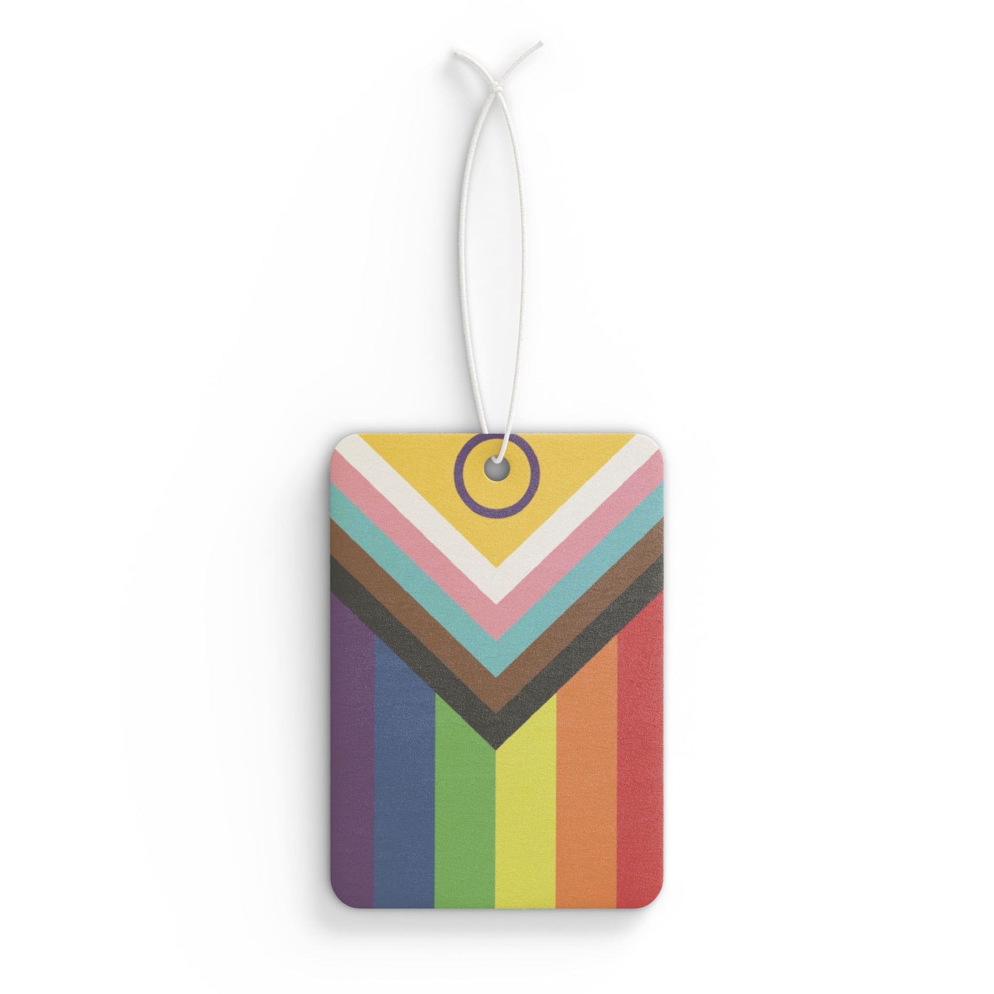 LGBTQ Intersex Inclusive Progress Pride Flag Car Air Freshener Pride lgbtq-intersex-inclusive-progress-pride-flag-car-air-freshener-front