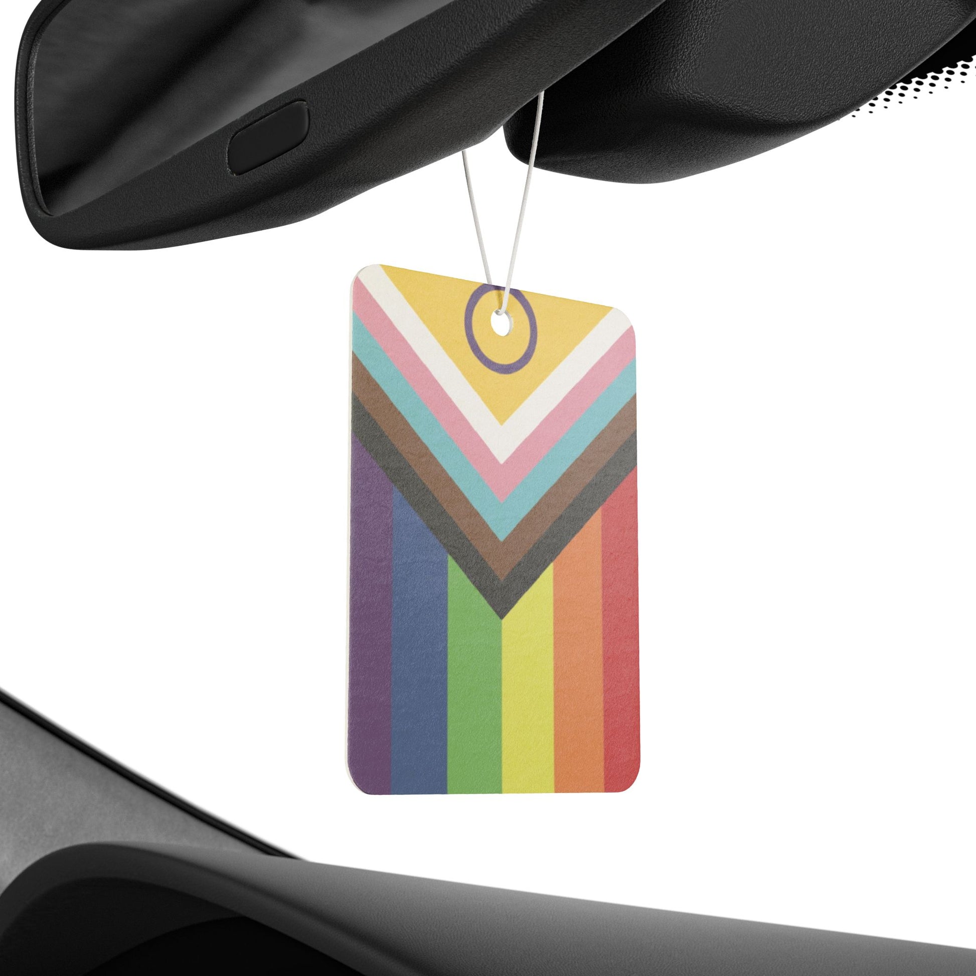 LGBTQ Intersex Inclusive Progress Pride Flag Car Air Freshener lgbtq-intersex-inclusive-progress-pride-flag-car-air-freshener-rearview-mirror