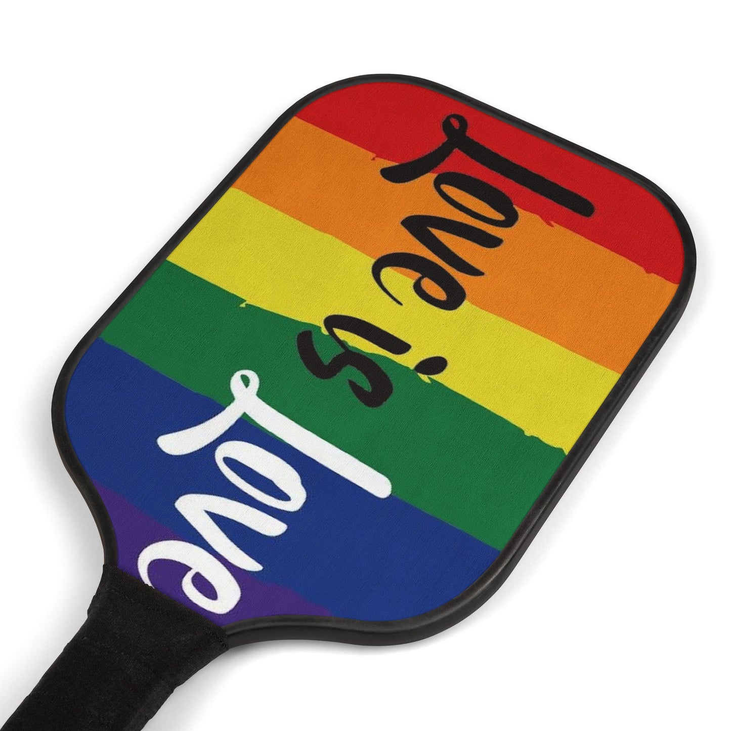 LGBTQ Love Is Love Rainbow Pickleball Paddle Set with Balls lgbtq-love-is-love-rainbow-pickleball-paddle-set-with-balls-details