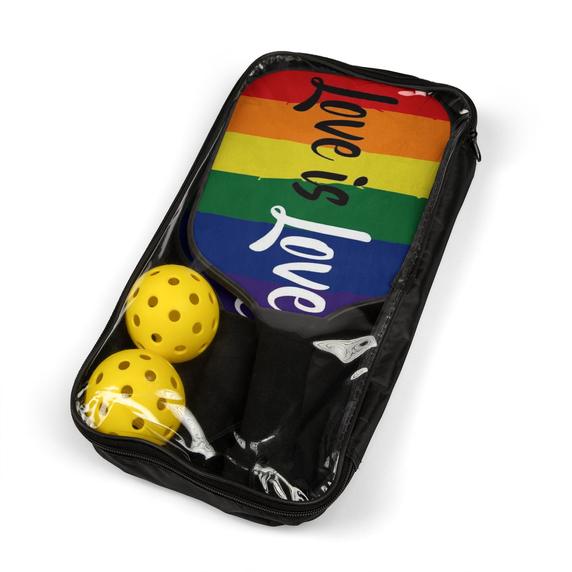 LGBTQ Love Is Love Rainbow Pickleball Paddle Set with Balls lgbtq-love-is-love-rainbow-pickleball-paddle-set-with-balls-package