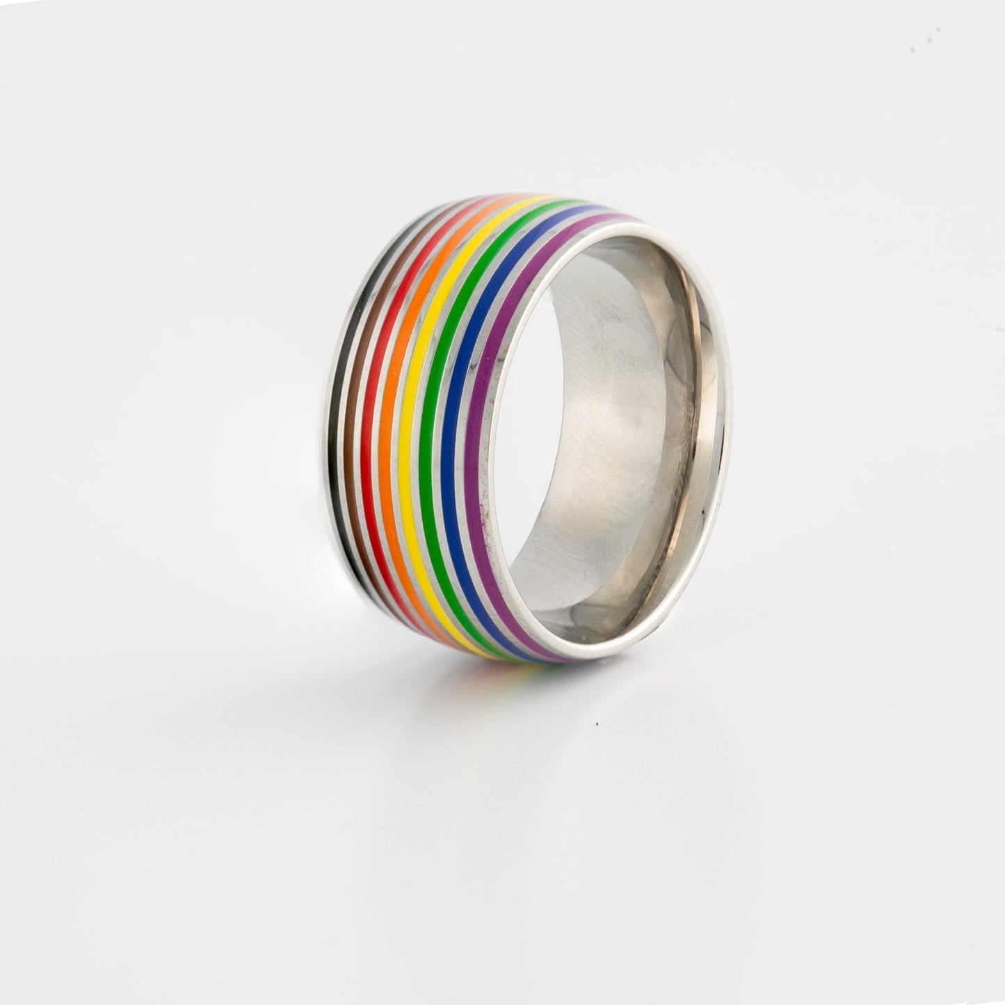 Ring with lgbt pride rainbow stripes on a white background