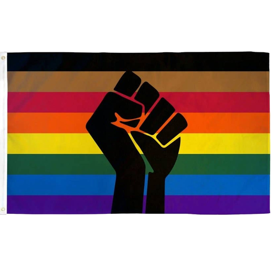 LGBTQ Philly Rainbow Pride Flag 8 Stripe 3x5 - Resist Fist Pride lgbtq-philly-rainbow-pride-flag-8-stripe-3x5-resist-fist Flags