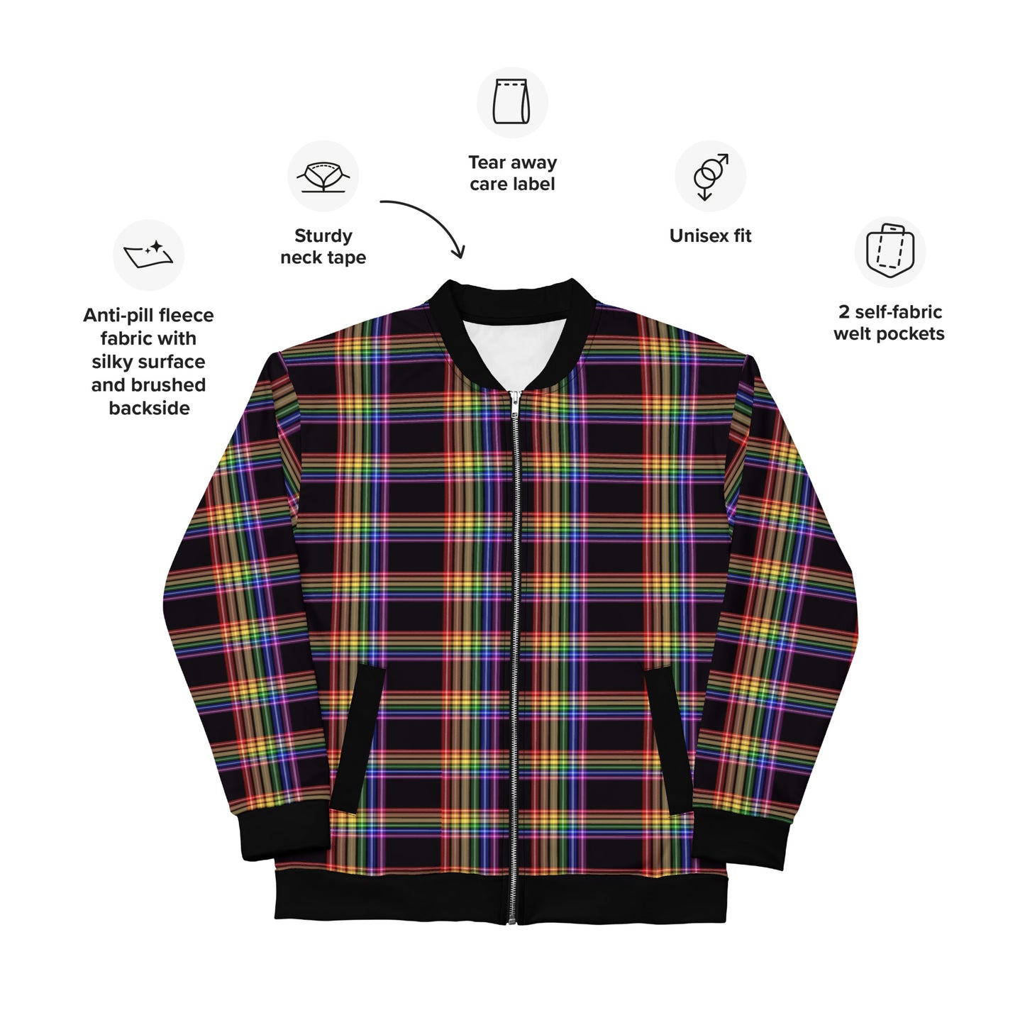 LGBTQ Pride Bomber Jacket Coat - Plaid lgbtq-pride-bomber-jacket-coat-plaid-unisex-detail